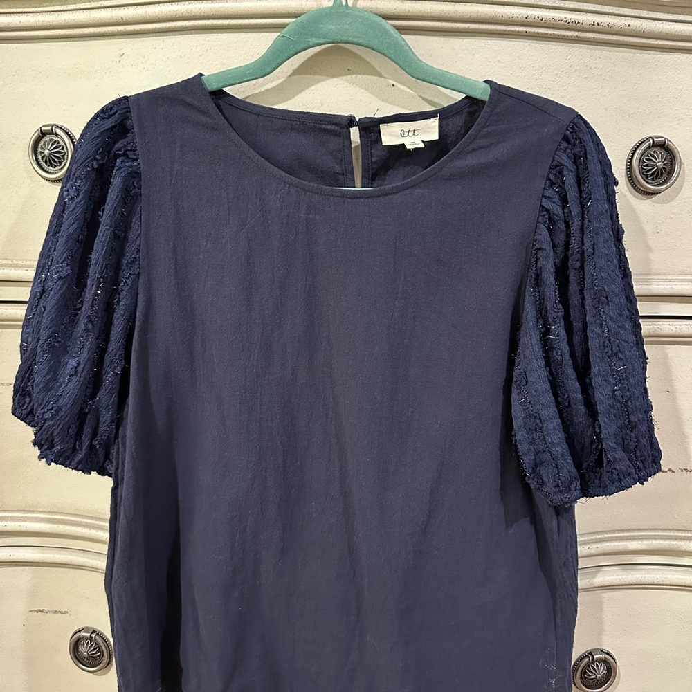 Elegant Navy Puff Sleeve Top